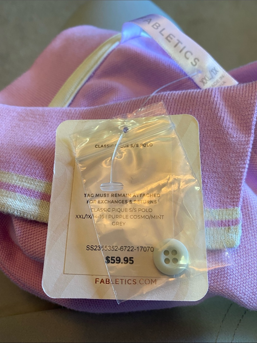 New!  Fabletics Lavender Polo Shirt with Contrast Trim - Picture 3 of 3